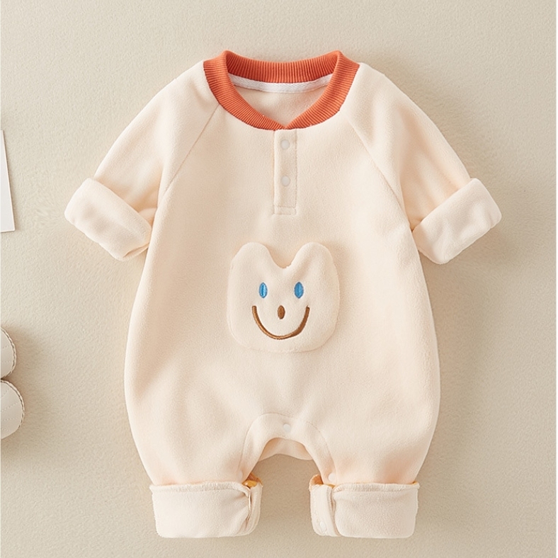 Baby Boy/Girl Smile Face Patch Long Sleeve Thick Romper-kissminis
