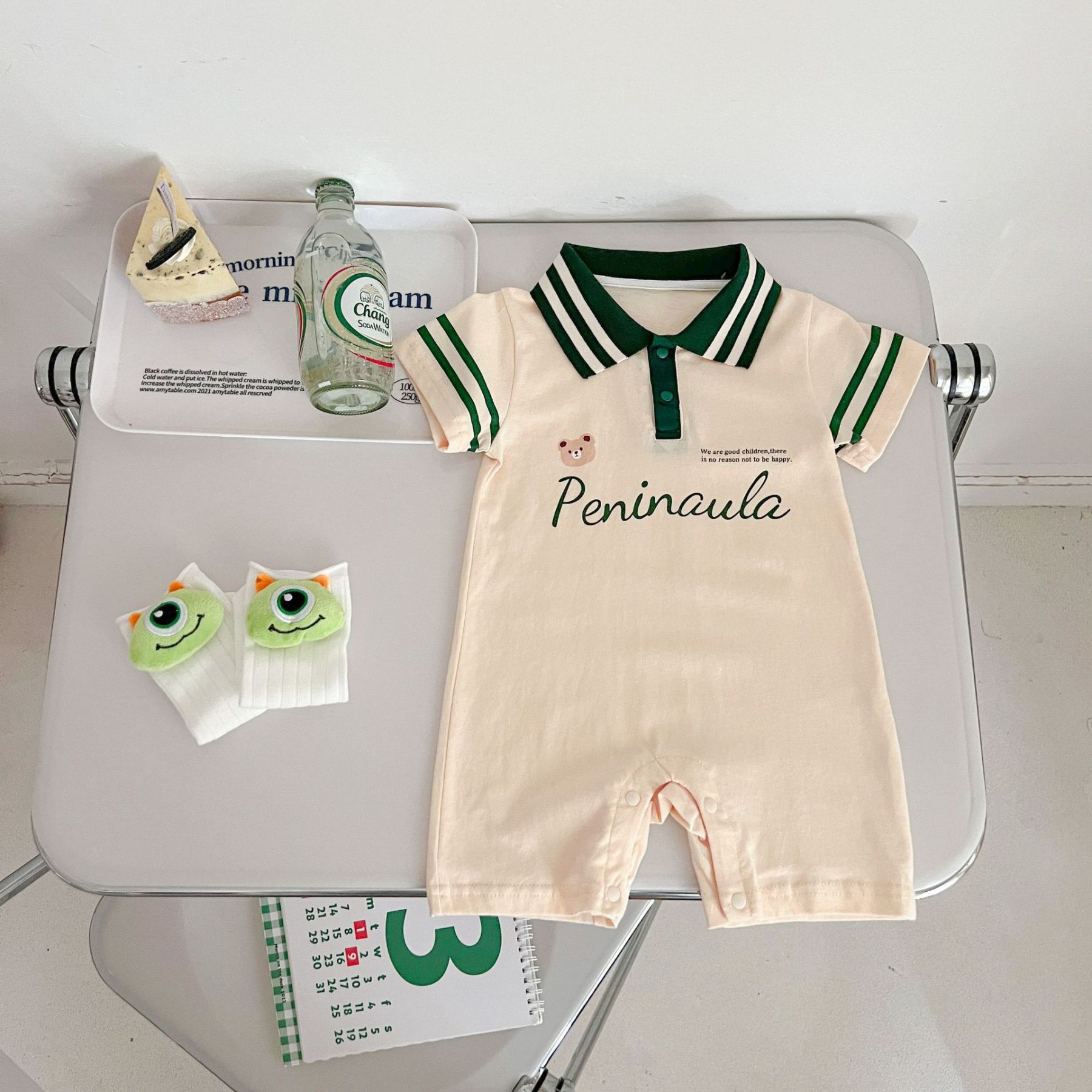 Baby Boy Lapel Letter Print Romper -kissminis