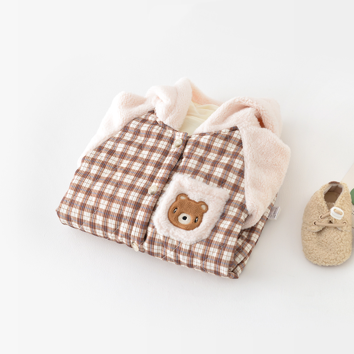 Baby Boy/Girl Bear Plaid Graphic Long Sleeve Romper-kissminis
