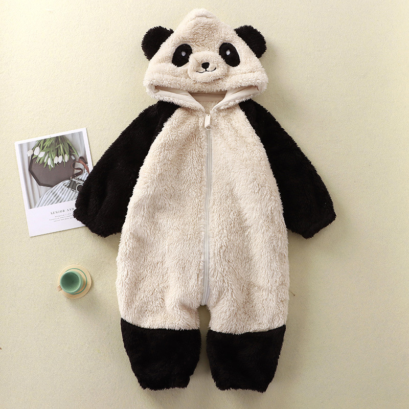 Baby Boy/Girl Cute Panda/Rabbit Design Solid Color Fluff Long Sleeve Hooded Romper-kissminis