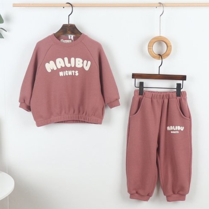 2pcs Baby Solid Color ‘MALIBU’ Letter Sweatshirt and Pants Set-kissminis