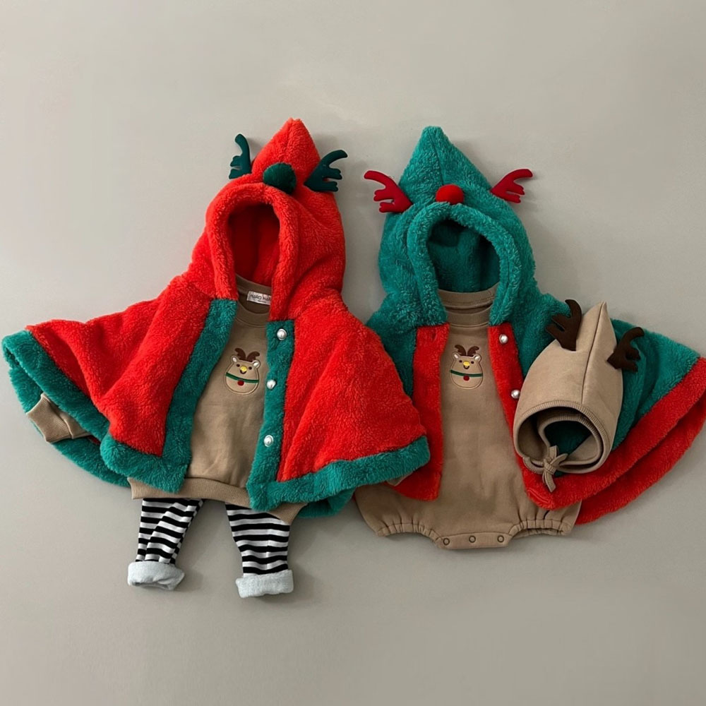 Baby Boy/Girl Winter Christmas Deer Ear Design Thicken Hooded Cloak-kissminis