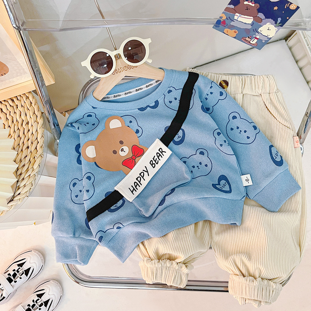 Toddler Boy/Girl Cute Bear Pullover Two-Piece Set-kissminis