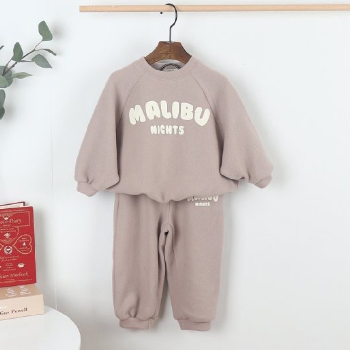 2pcs Baby Solid Color ‘MALIBU’ Letter Sweatshirt and Pants Set-kissminis
