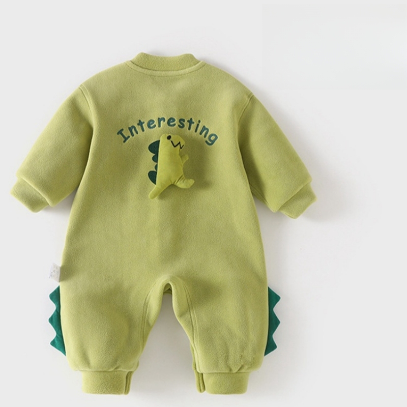 Baby Boy Cartoon Dinosaur Design Winter Fluff Long Sleeve Romper-kissminis