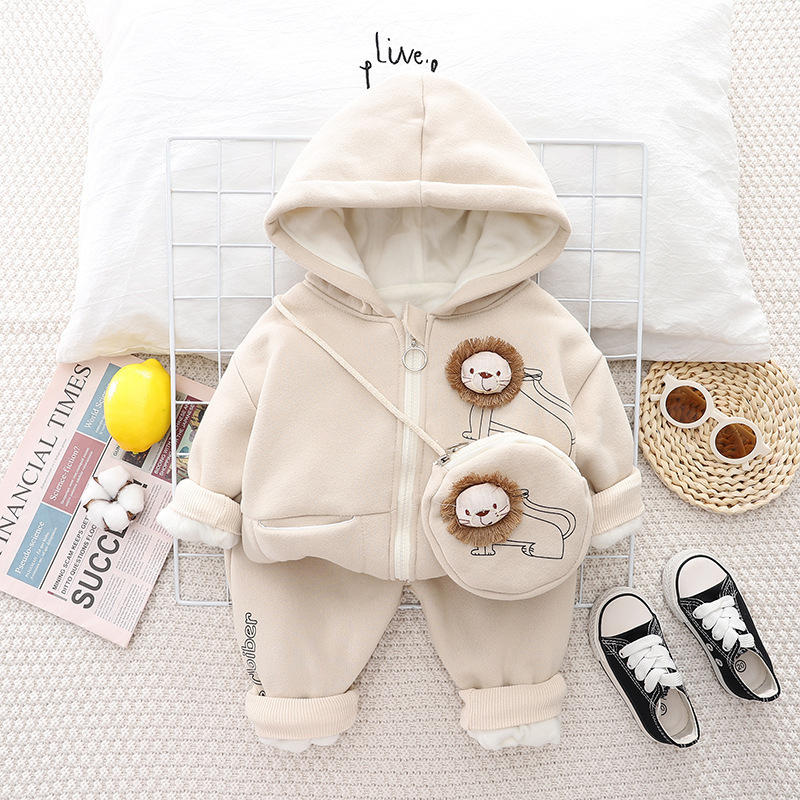 Toddler Boy/Girl Cute 3D Lion Pattern Solid Color Three-Piece Set-kissminis