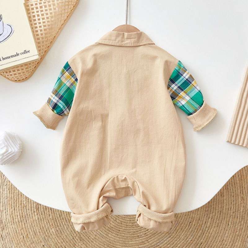 Baby Boy/Girl Plaid Design Single-breasted Long Sleeve Romper-kissminis