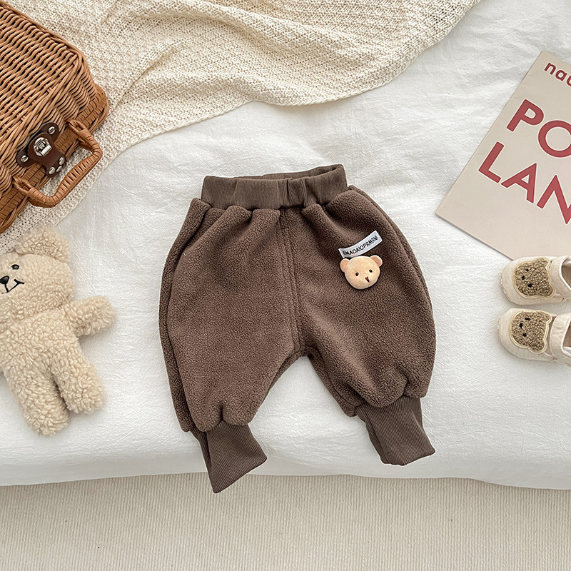 Baby Toddler Boy/Girl Solid Color 3D Bear Long Pants -kissminis