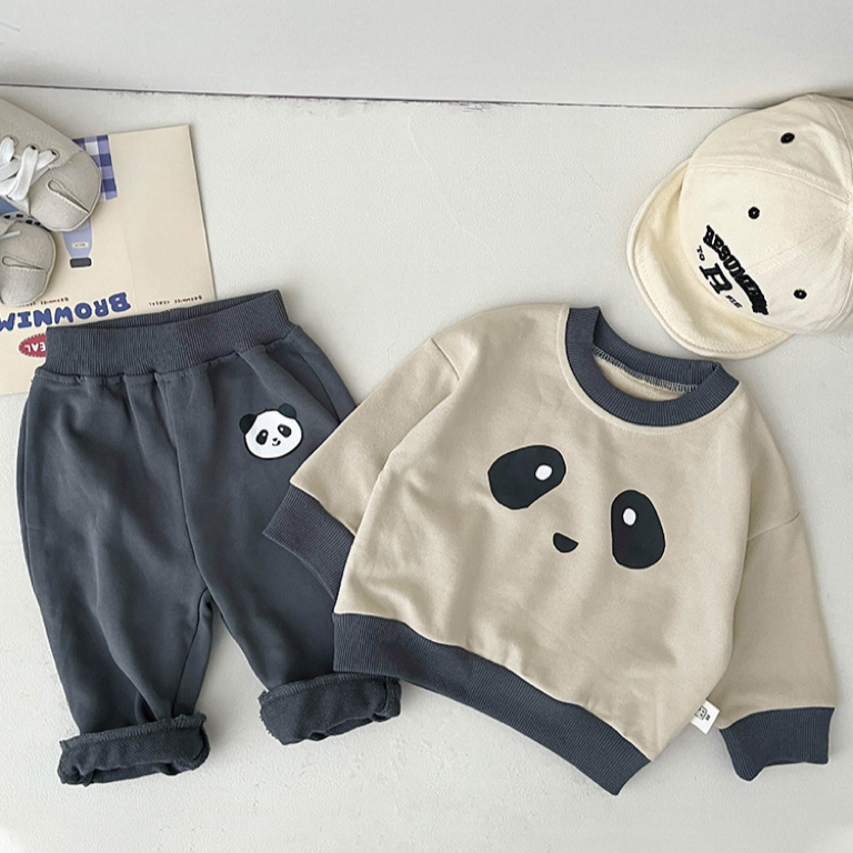 2pcs Baby Boy/Girl Cartoon Panda Print Long Sleeve Sweatshirt with Pants Set-kissminis