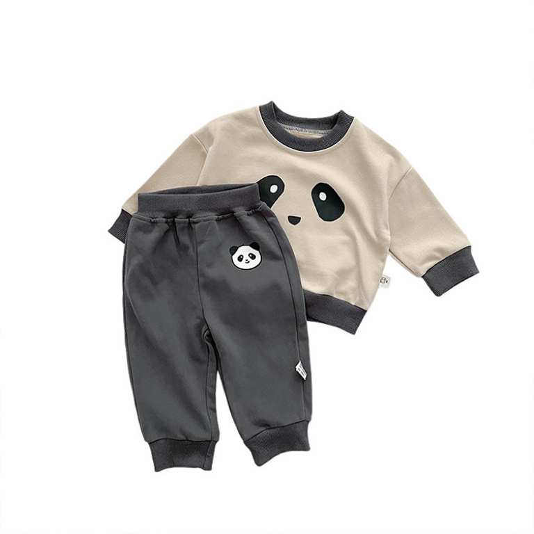 2pcs Baby Boy/Girl Cartoon Panda Print Long Sleeve Sweatshirt with Pants Set-kissminis