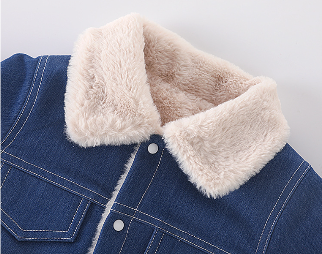 Baby Boy/Girl Winter Thicken Denim Cute Dog Toy Design Solid Color Fluff Long Sleeve Romper-kissminis