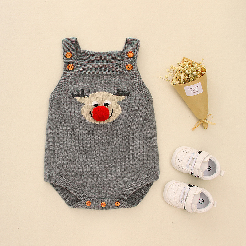 Baby Boy/Girl Christmas Style Elk Pattern Knitted Sleeveless Bodysuit-kissminis