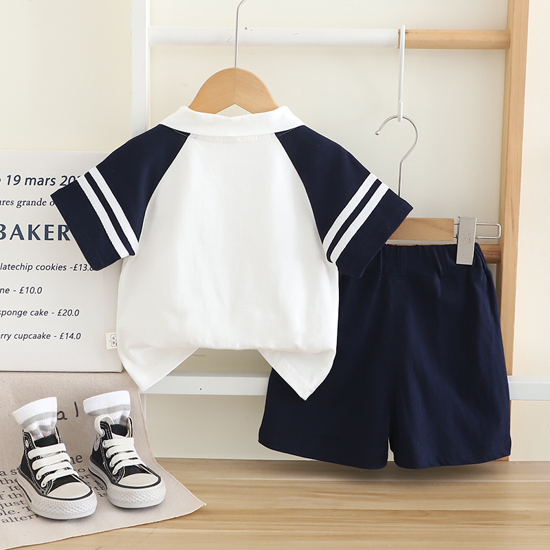 Polo Short Sleeve Shirt with Striped Details and Green Shorts Set