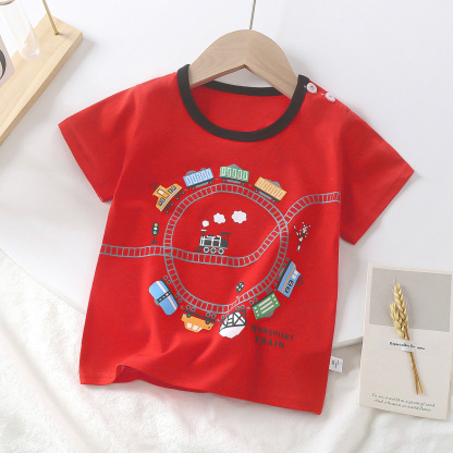 2025 Kids Cotton Short Sleeve T-Shirt - Cartoon Print Boys & Girls Summer Tee