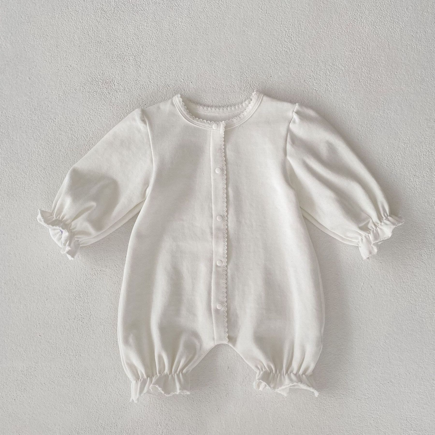 Baby Girl Puff Long Sleeves Crew Neck Romper-kissminis