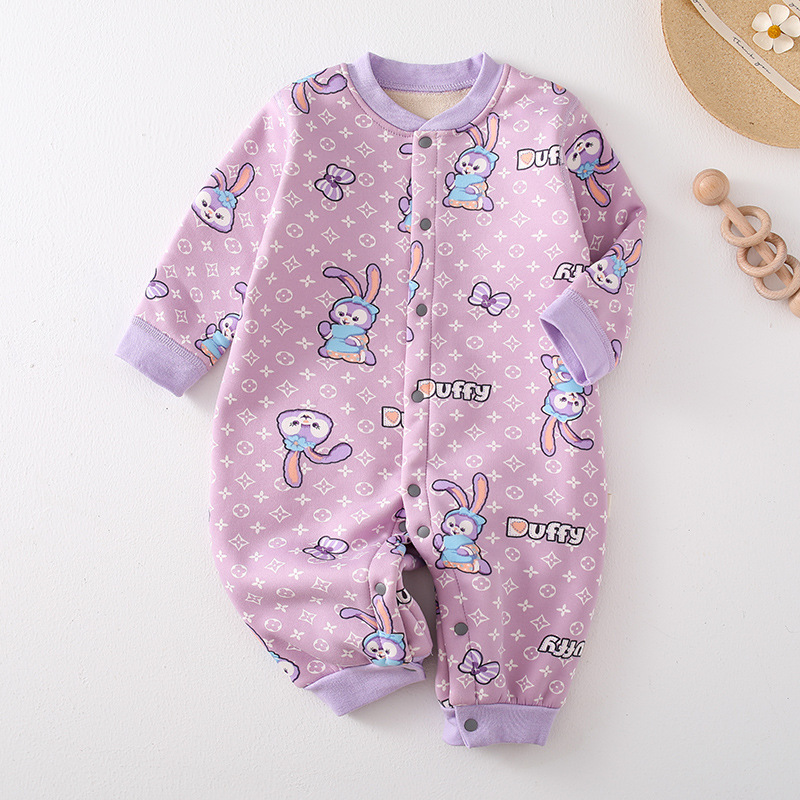 Baby Boy & Girl Cute Cartoon Rabbit Thicken Single Warmth Long Sleeve Romper-kissminis
