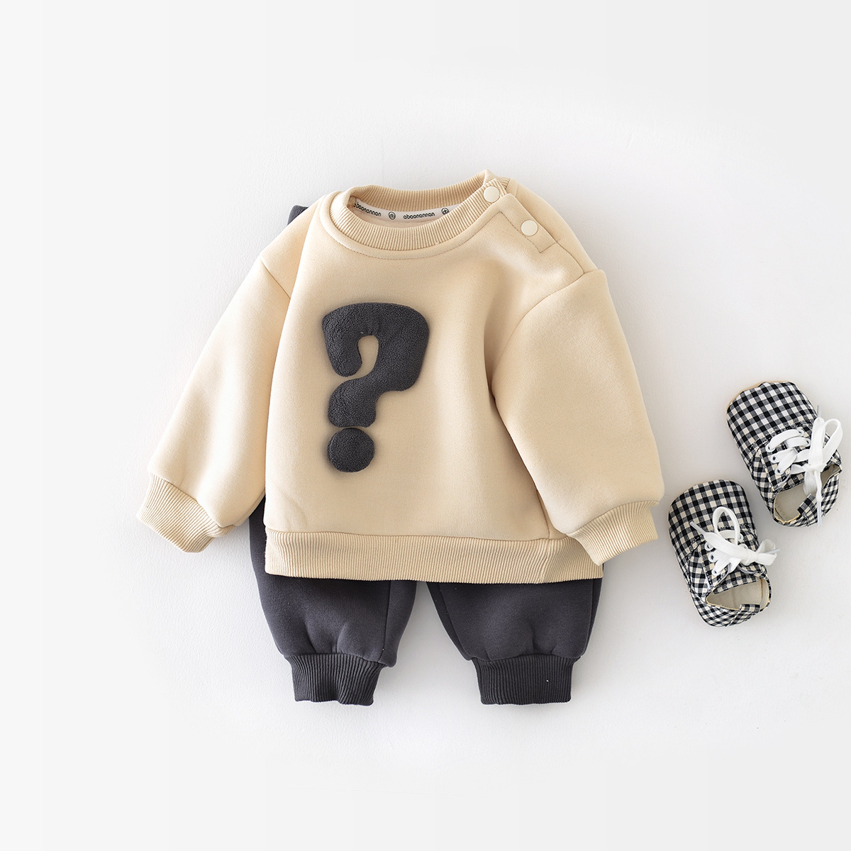 2pcs Baby Boy Winter Thicken Question Mark Graphic Long Sleeve Sweatshirt with Pants Set-kissminis