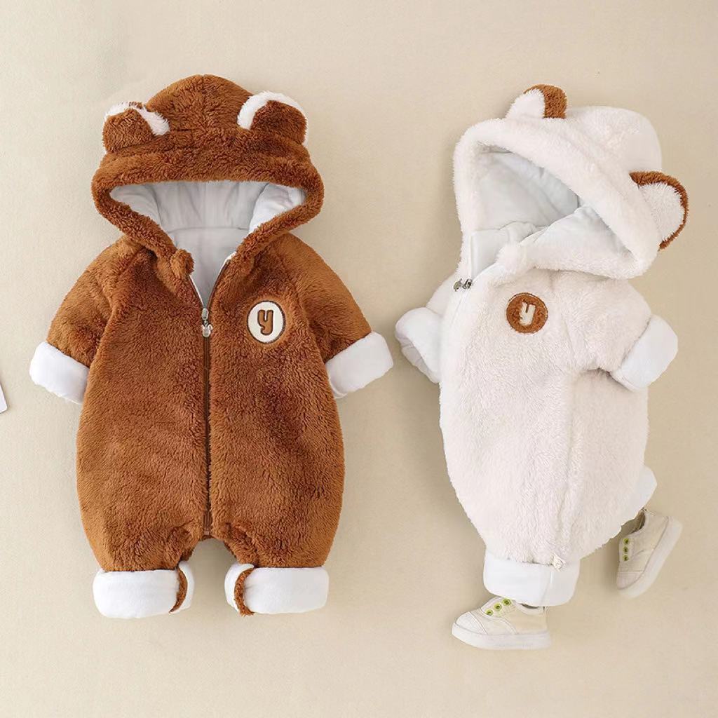 Baby Winter Cute Bear Long Sleeve Fluff Hooded Romper-kissminis