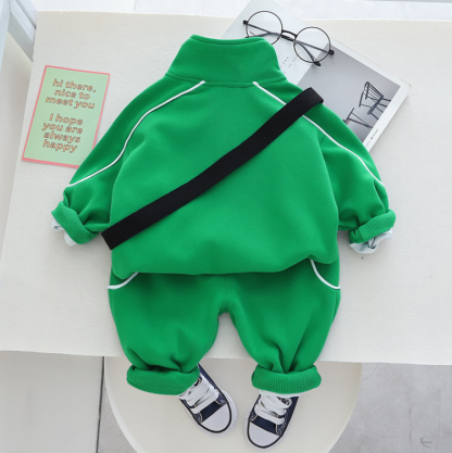 Baby Boy Solid Color Half Zipper Pullover Two-Piece Set