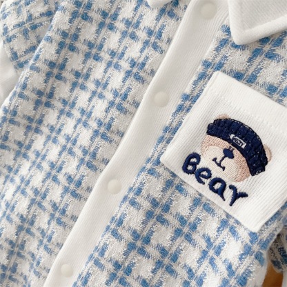 Bear Pocket Emblem Houndstooth Romper