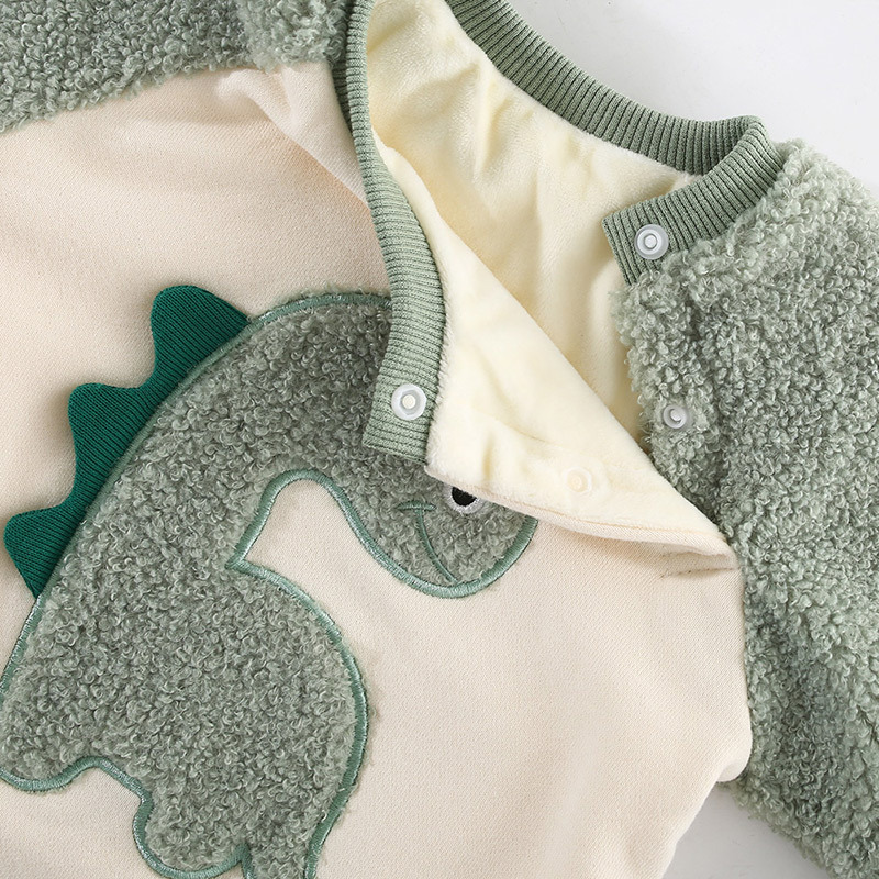 Winter Fleece Baby Boy/Girl Dinosaur Print Long Sleeve Romper-kissminis