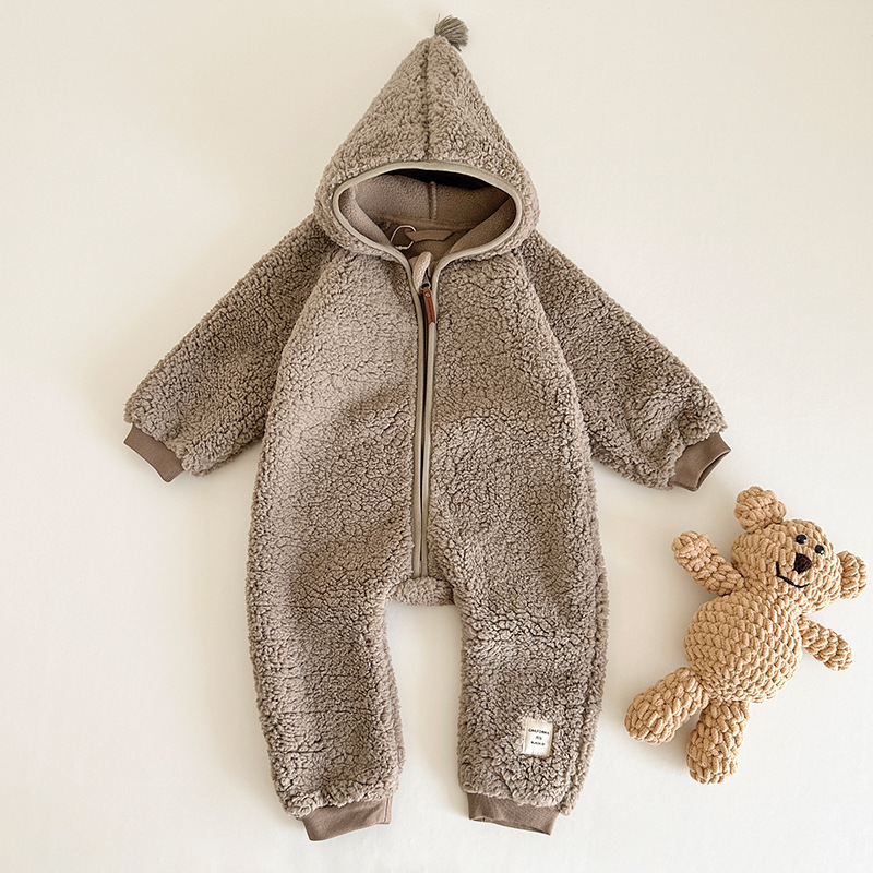Newborn Baby Winter Patrick Star Zipper Closure Thicken Long Sleeve Hooded Romper-kissminis