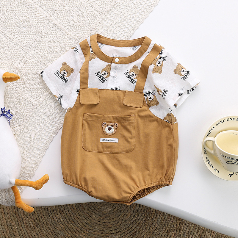 Baby Boy/Girl Bear Embroidery Prints Bodysuit-kissminis