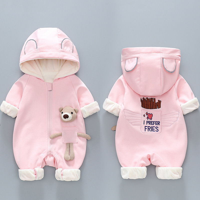 Baby Winter Bear Toy Design Hooded Fluff Romper-kissminis