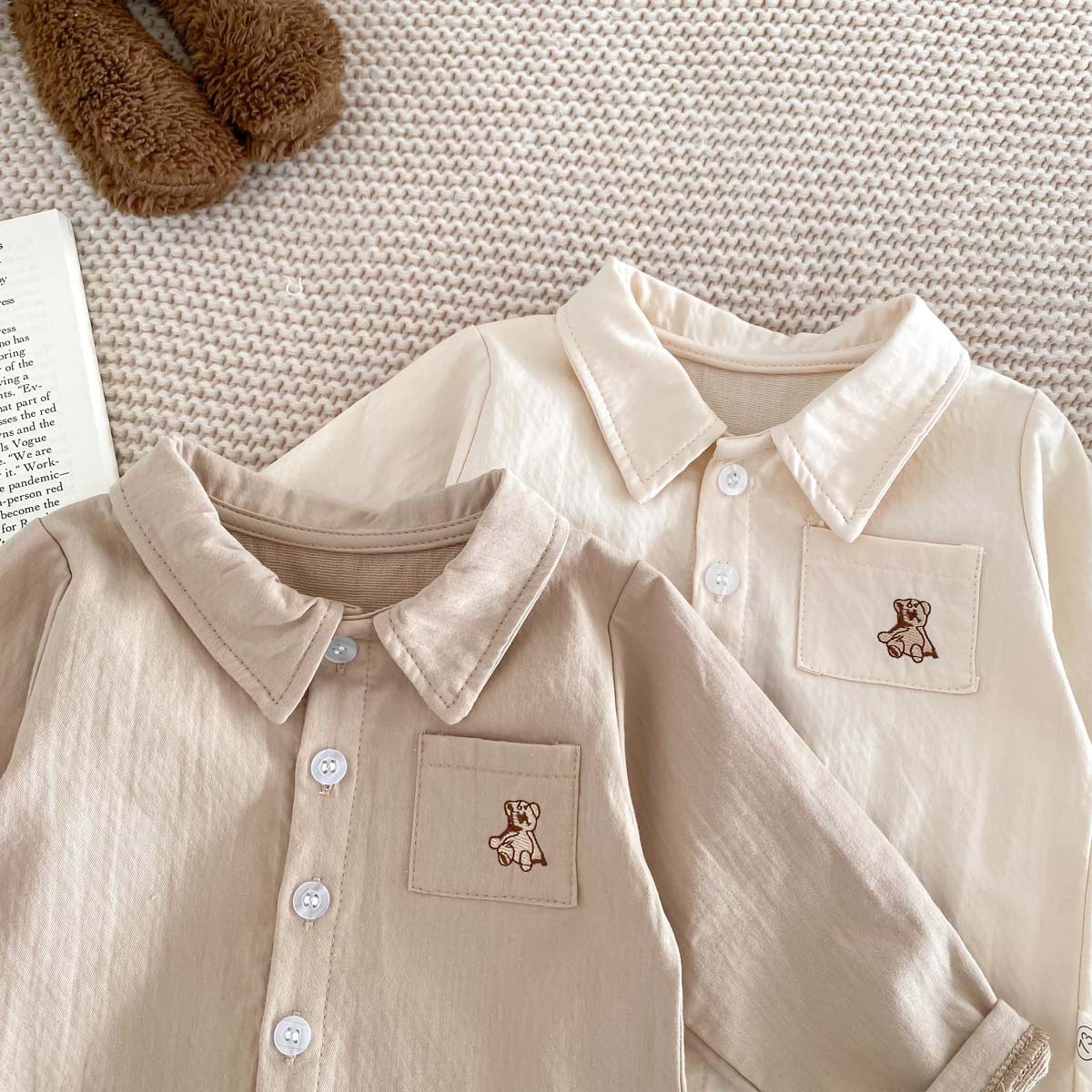 Baby Boy/Girl Solid Color Bear Pattern Cardigan Shirt-kissminis