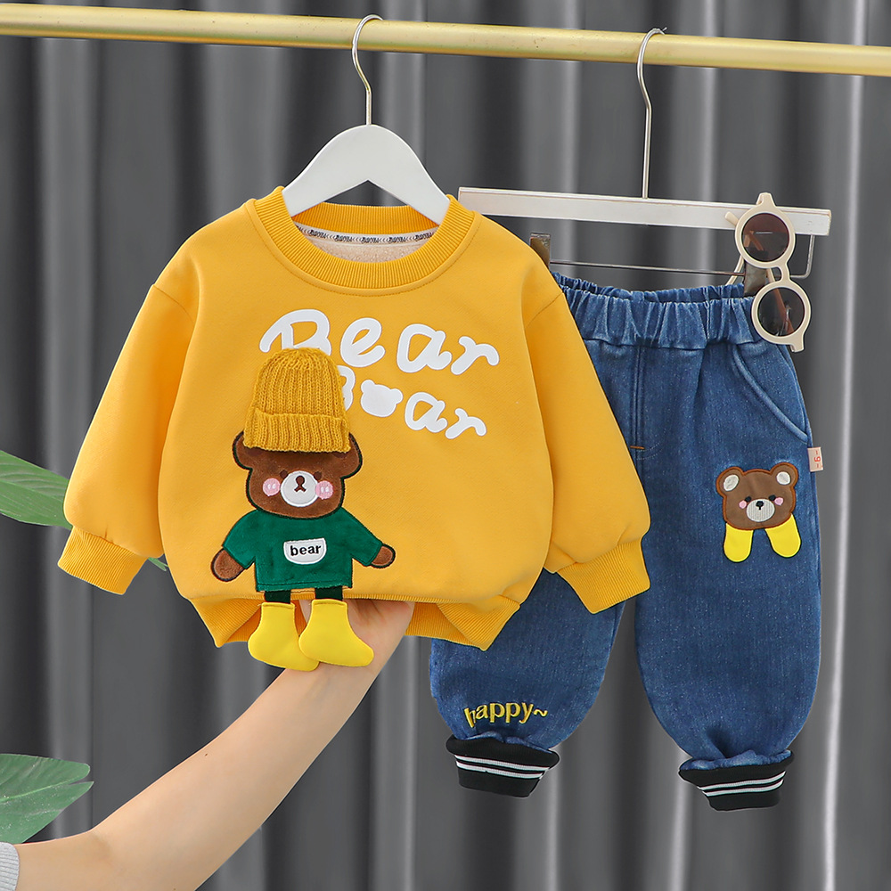 Toddler Boy/Girl Cute Bear Pattern Solid Color Two-Piece Set-kissminis