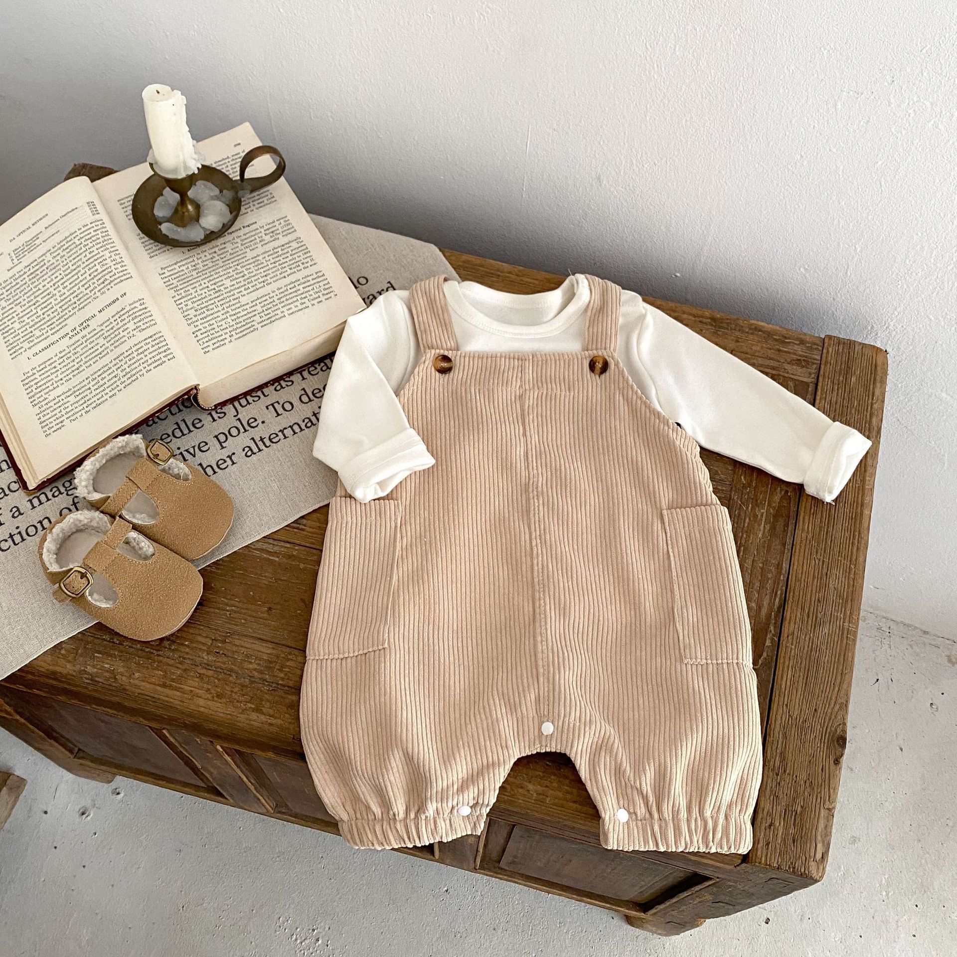 Baby Boy/Girl Corduroy Double Side Pockets Overalls Romper-kissminis