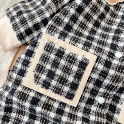 Bear-shaped Collar Decorations Gingham Romper