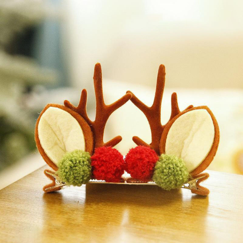 Baby Girl Cute Christmas Style Cute Antlers Design Hair Clip-kissminis