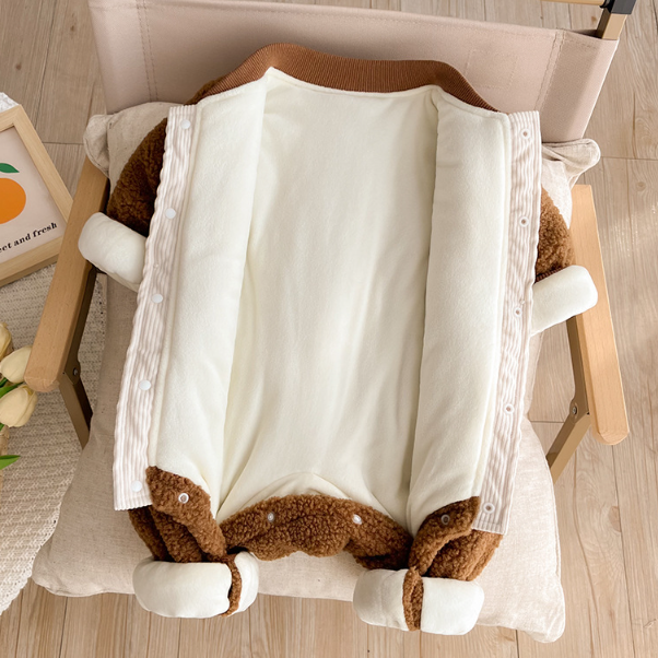 Baby Boy Cute Bear and Letter Pattern Winter Thicken Fluff Long Sleeve Romper-kissminis