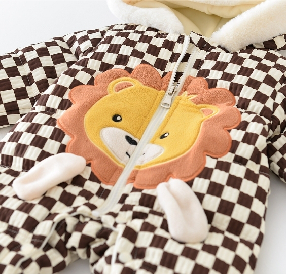 Baby Boy Winter Thicken Plaid Lion Graphic Long Sleeve Romper-kissminis