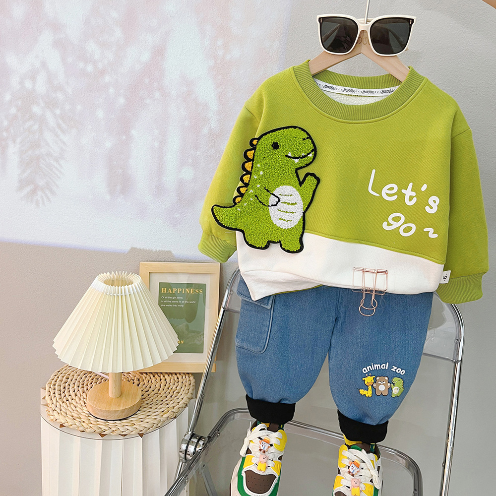 Toddler Boy/Girl Cute Dinosaur/Bear/Giraffe Pattern Solid Color Two-Piece Set-kissminis