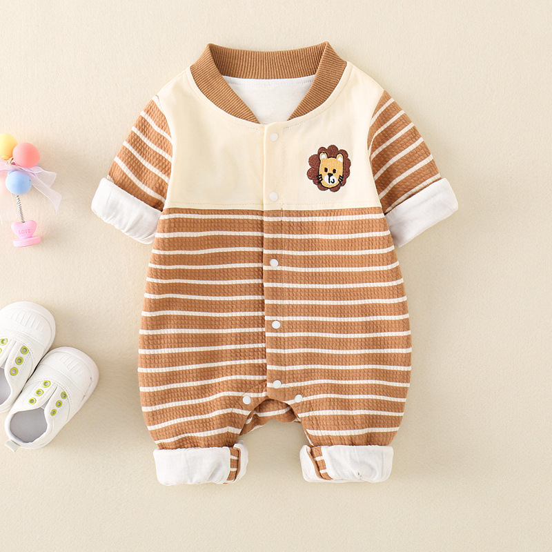 Baby Boy Cute 3D Lion Embroider Long Sleeve Romper-kissminis
