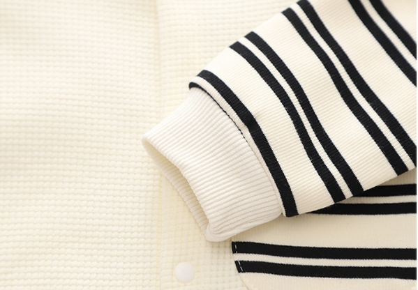Baby Boy/Girl Stripe Line Bear Graphic Waffle Romper-kissminis