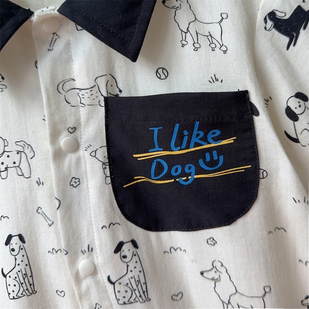 Black Collar and Dog Print Pocket Detail Romper