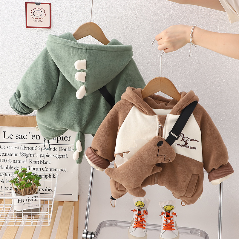 Toddler Cute Dinosaur Design Long Sleeve Hooded Sweatshirt&Bag Set-kissminis
