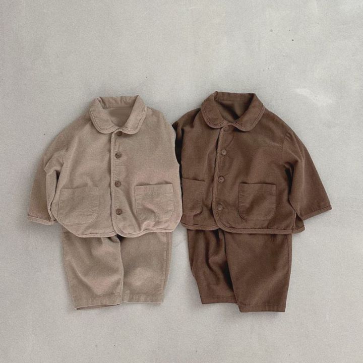 2pcs Baby Boy/Girl Corduroy lapel Loose-buttoned Long Sleeves Casual Set-kissminis