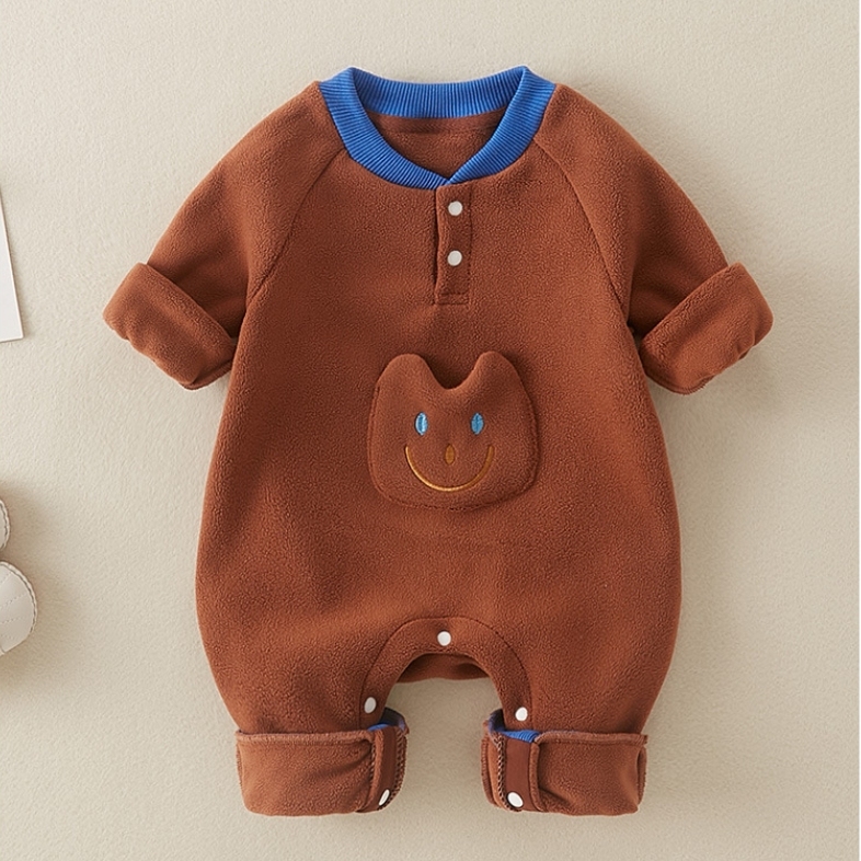 Baby Boy/Girl Smile Face Patch Long Sleeve Thick Romper-kissminis