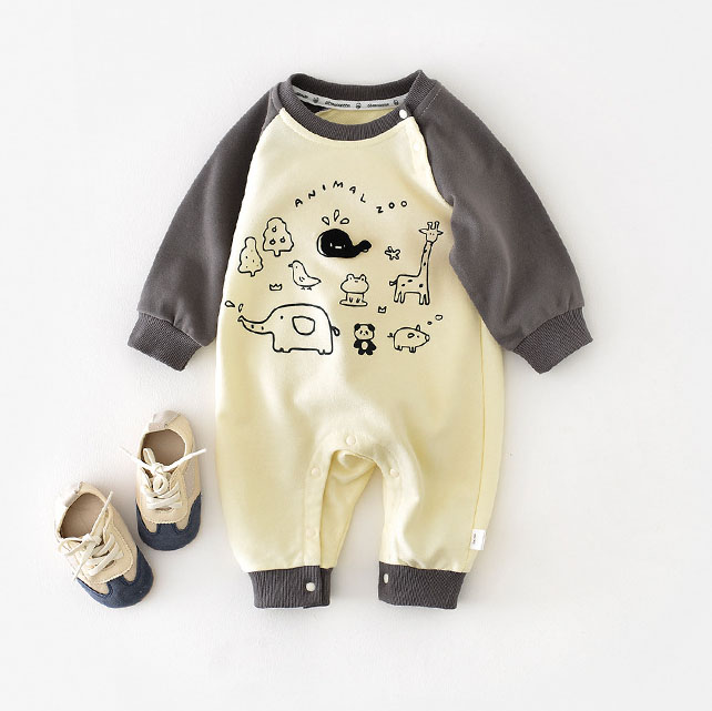 Small Animal Print Baby Solid Color Romper-kissminis