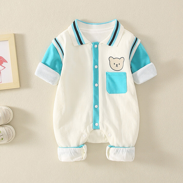 Newborn Baby Boy & Girl Apple Graphic Bear Print Thick Long Sleeve Romper-kissminis