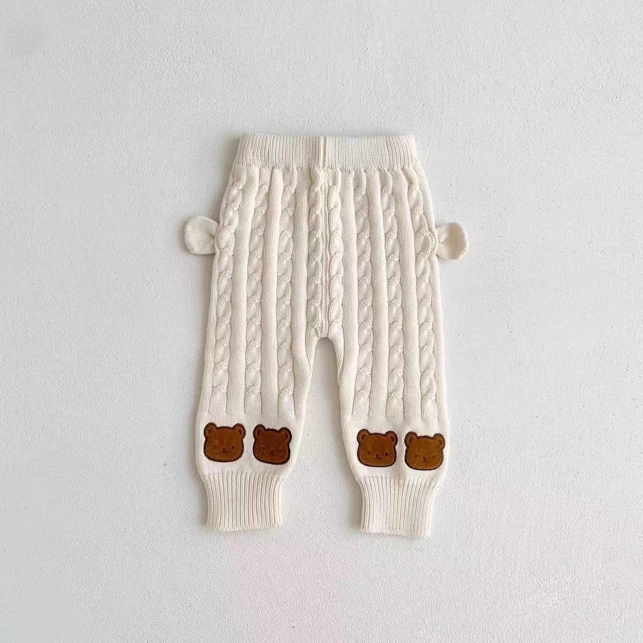 Baby Boy/Girl Cute Cartoon Bear Knitted Solid Color Long Sleeve Sweaters and Pants-kissminis