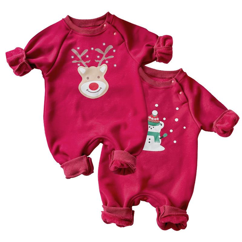 Baby Boy/Girl Cute Christmas Style Single Breasted Long Sleeve Romper-kissminis