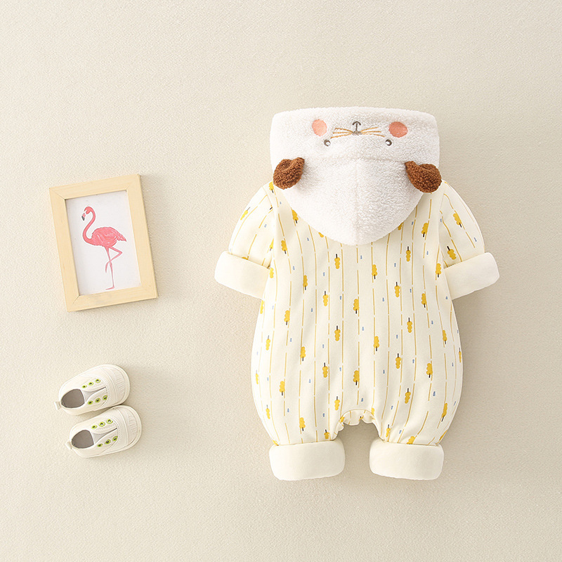 Baby Boy/Girl Cute Animal Pattern Color Block Long Sleeve Hooded Fluff Romper-kissminis