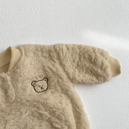 2pcs Winter Baby Boy/Girl Cute Bear Design Fluff Long Sleeve Romper with Hat Set