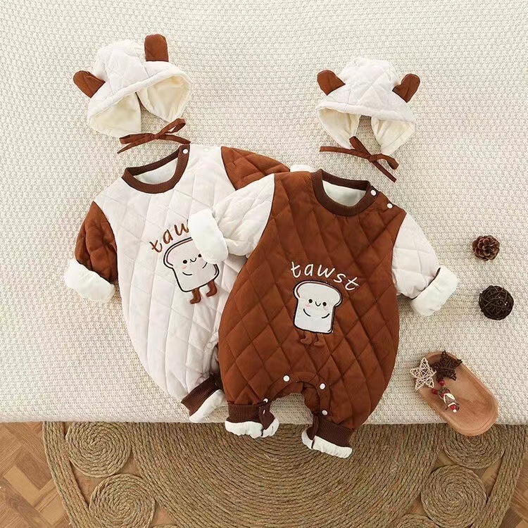 Newborn Baby Boy/Girl Cute And Super Cute"tawst" Design Soild Color Winter Long Sleeve Romper-kissminis