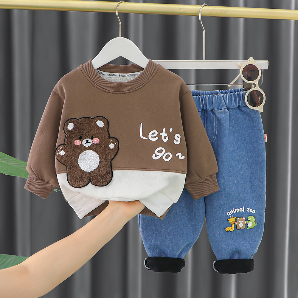 Toddler Boy/Girl Cute Dinosaur/Bear/Giraffe Pattern Solid Color Two-Piece Set-kissminis